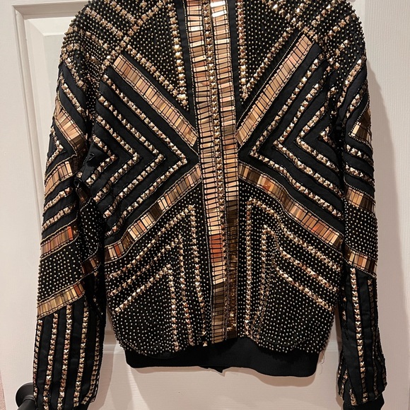 Peace & Love Black and Gold Sequins Bomber Jacket - Picture 5 of 7